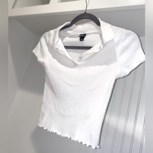 X-Small White Ruffle Hem Short Sleeve Polo